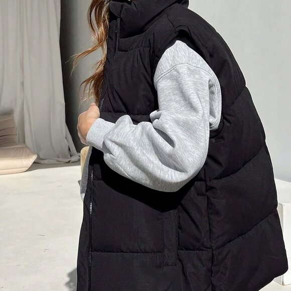 Black Casual Women's Stand Collar  Sleeveless Quilted puffer Vest Jacket - Picture 4 of 5